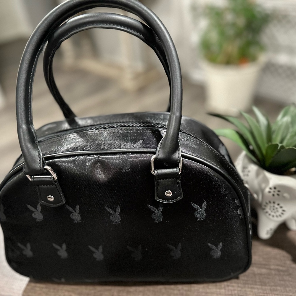 PLAYBOY Black Dome Satchel with White Piping - Picture 5 of 12